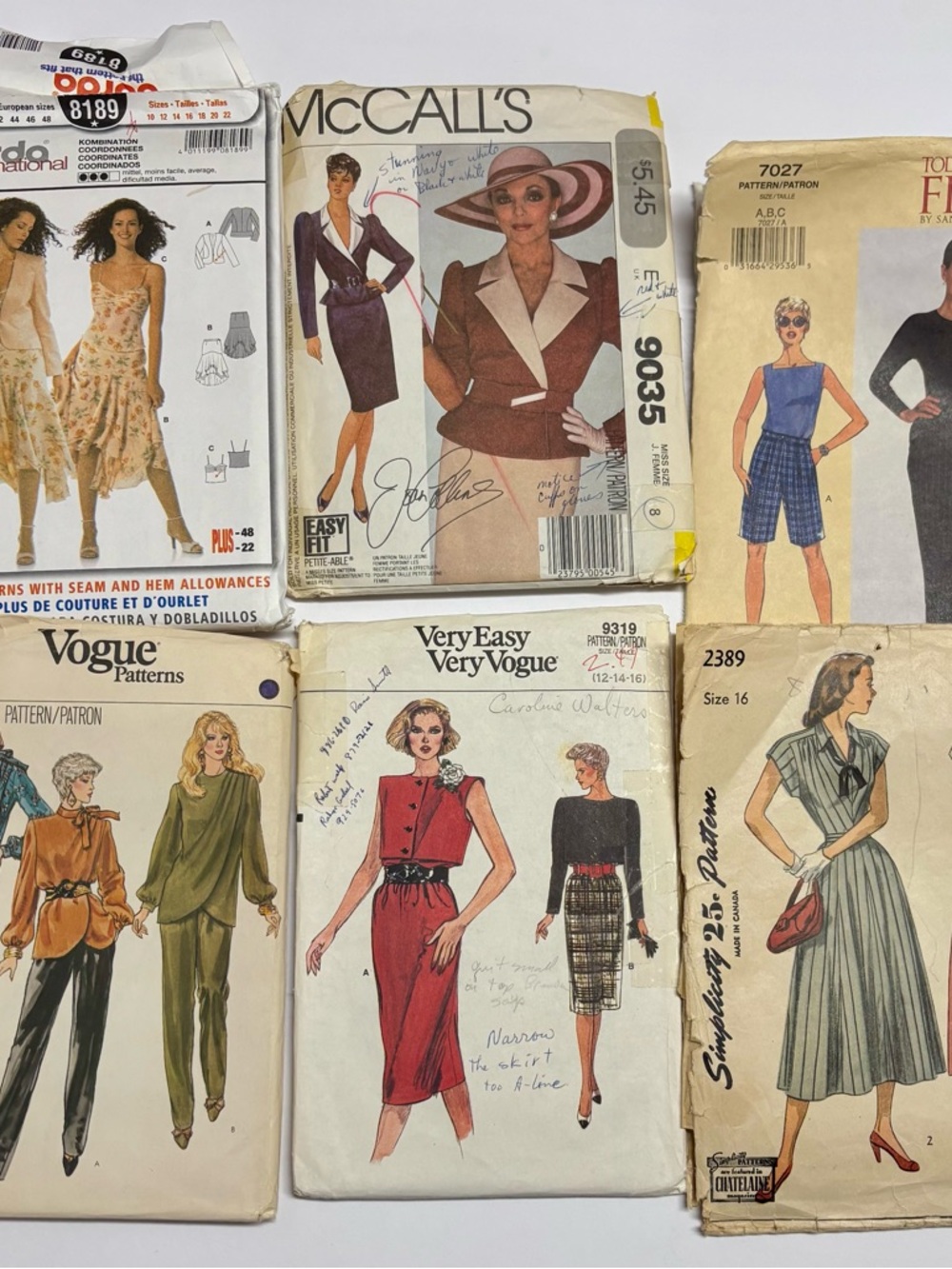 6 Vintage Sewing Patterns - Assorted Fashion Illustrations